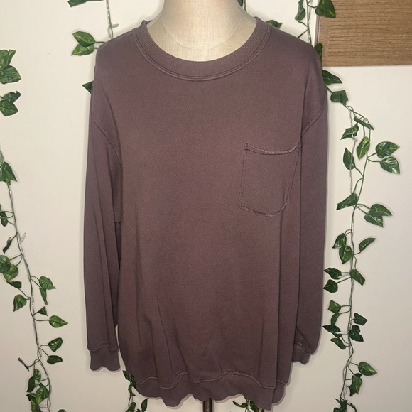 aerie Tops - Aerie Oversized Brown Crewneck Front Shirt Pocket